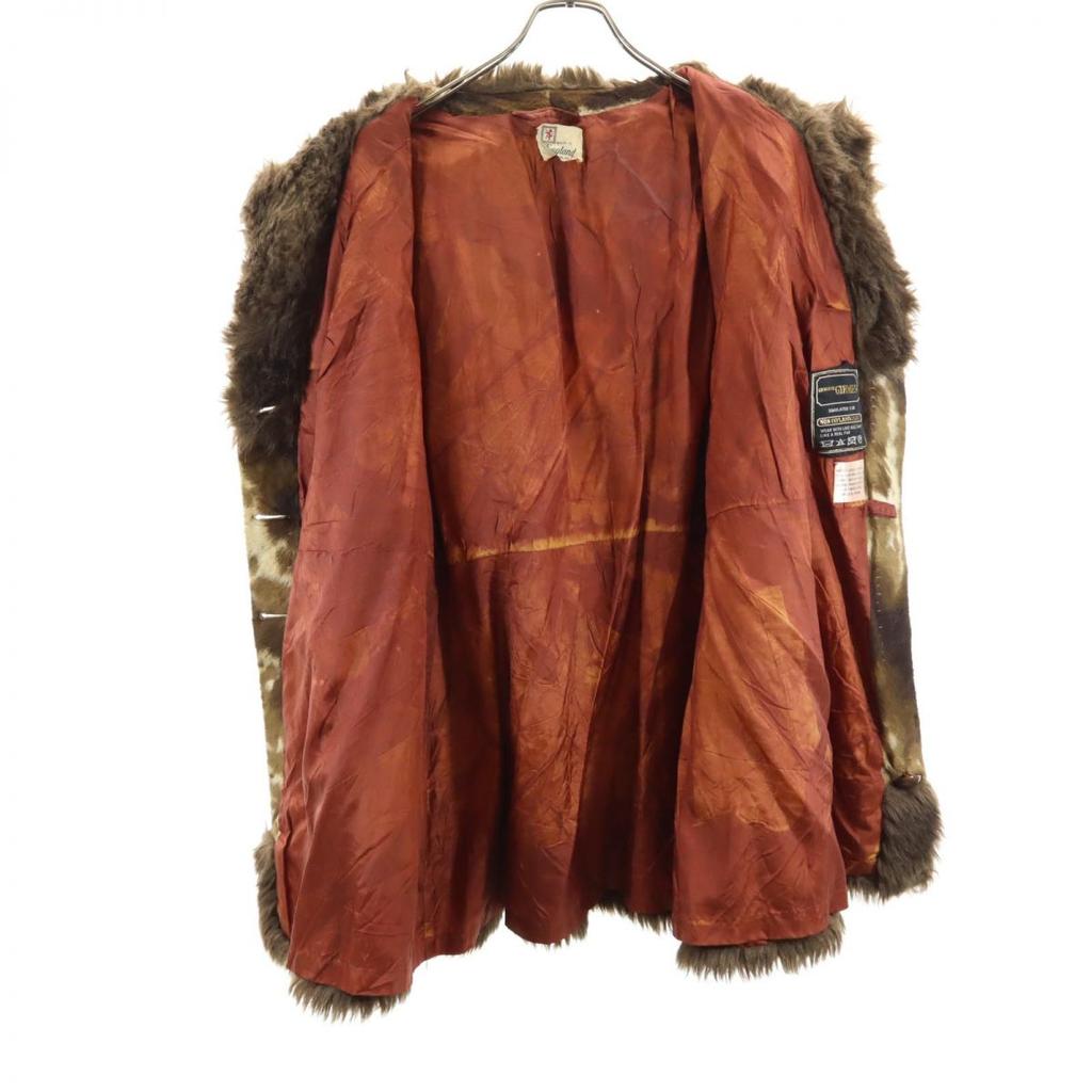 VINTAGE 70s 80s Made in England Animal Pattern fur coat Brown Women Used
