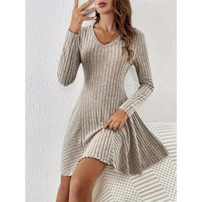 A Line Long Sleeve Knit Casual Women Dress