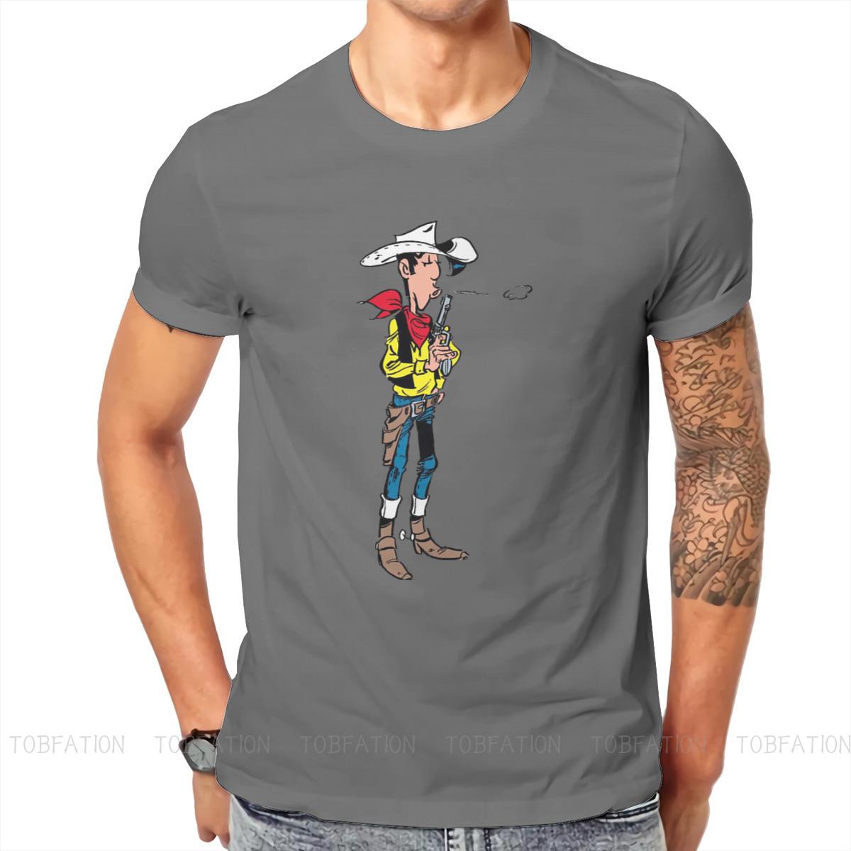 

Футболка с персонажем мультфильма Lucky Luke, альтернативная футболка в стиле Харадзюку, футболка высокого качества, одежда унисекс с круглым вырезом большого размера, одежда унисекс S