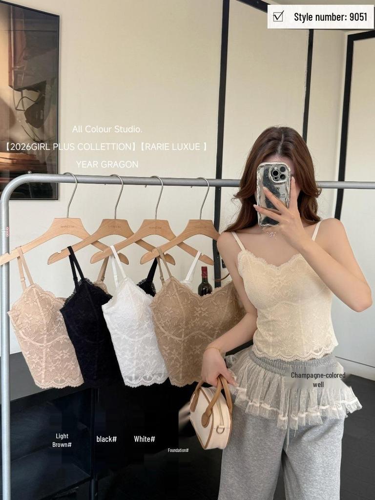 Fishbone Lace Strapless Camisole: French Foundation, Versatile Inner/Outerwear, No Bra Needed, Anti-Exposure Base Layer.