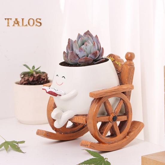 Smile Face Flower Pot Resin Rocking Chair Reading Planter Pot Smiling Succulent Flowerpot for Indoor Outdoor Plants