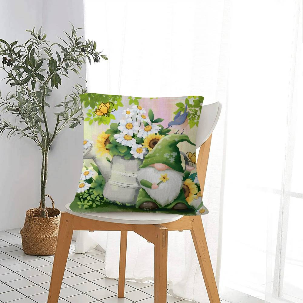 Adorable Gnome & Floral Garden Cushion Cover Car Throw Pillow Case For Sofa Car Christmas Gift