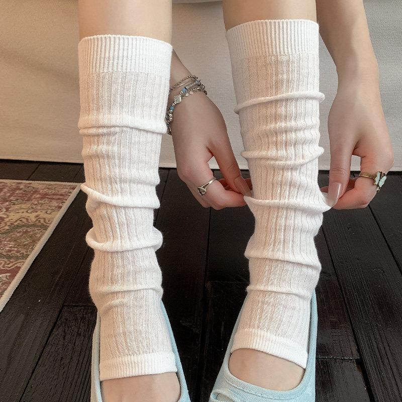 Thin Vertical Pattern Foot Stepping Calf Socks Women'S Summer Mesh Breathable Cold Stacking Socks Ballet Style Half Sole Leg Cover