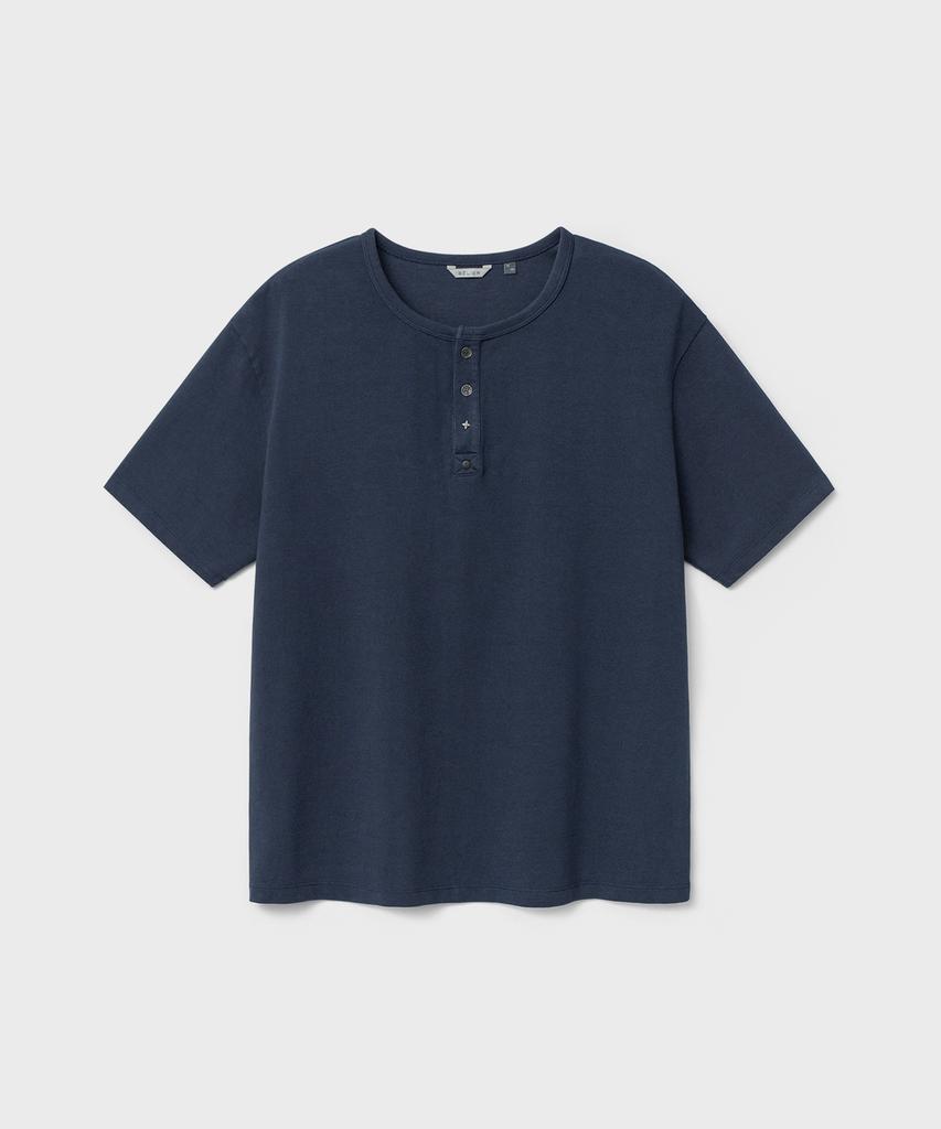Bellie Variant Henley Neck T-Shirt - Washed Navy