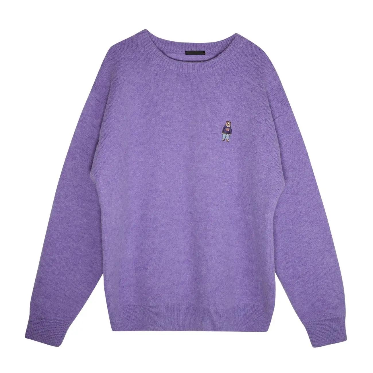 

Свитер в корейском стиле, женский свитер с вышивкой мультяшного медведя, повседневный вязаный свитер с круглым вырезом и длинными рукавами, пуловер, осень-зима XXL фиолетовый