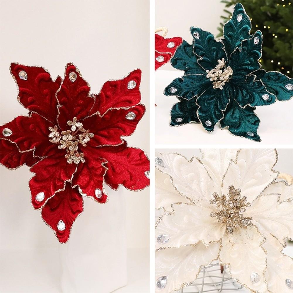 DIY Craft Christmas Tree Artificial Flower Lifelike Flocked Magnolia Flowers Holiday Party