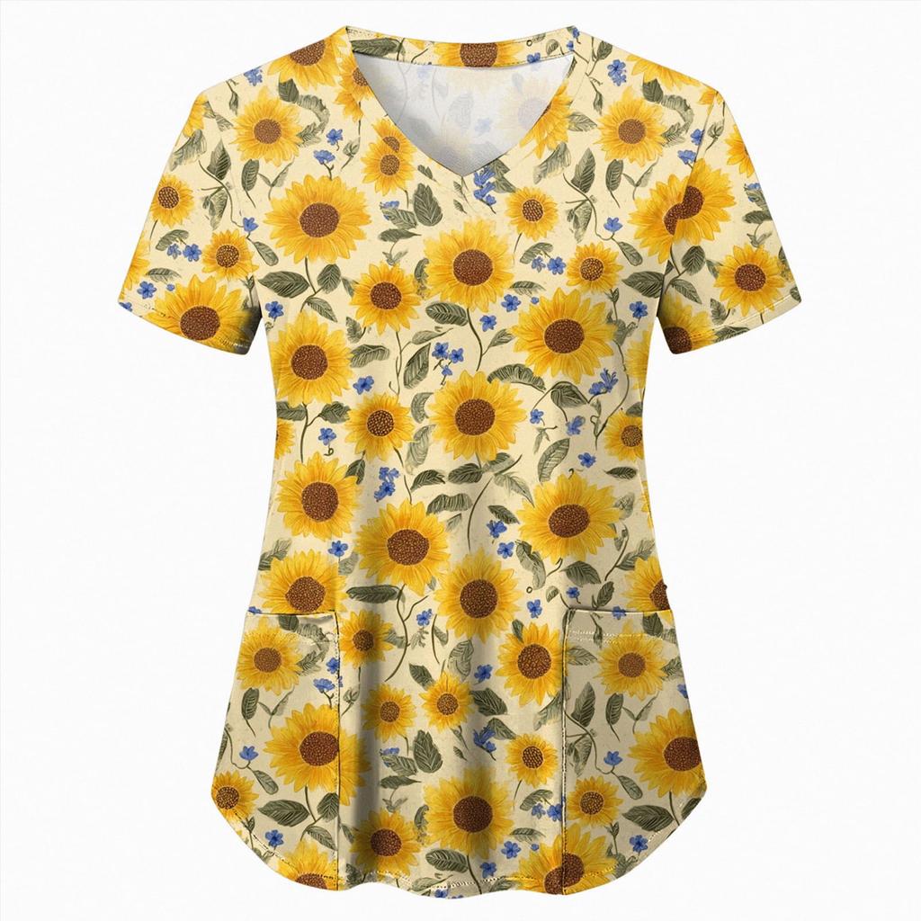 Uniforme Sanitario Enfermera Clínica Enfermería Mariposa Ropa de Trabajo Hospital Camiseta Camiseta Manga Corta Blusa Cuidadora Mujeres Trabajadoras Médico