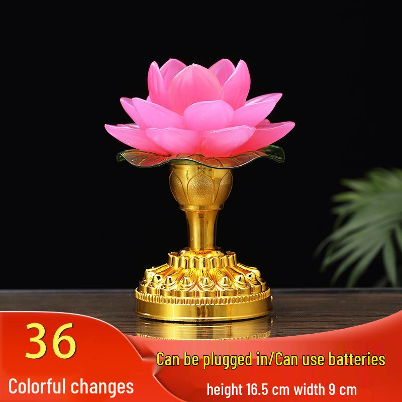 Seven-Color LED Guanyin Lotus Buddha Offering Lamp