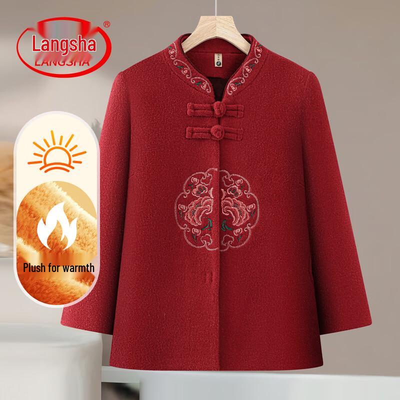 LangSha Women s Winter Plush Cotton Tang Suit Jacket for Elderly 2XL