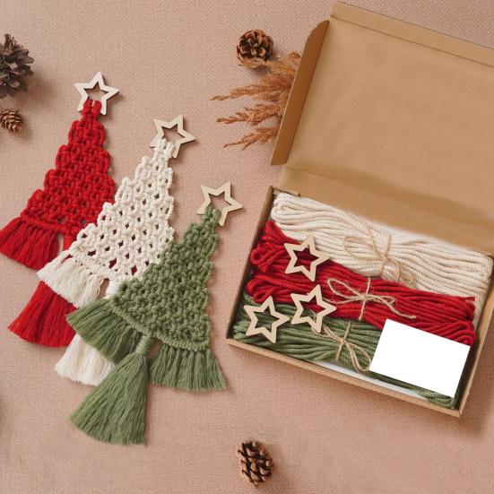 Yousheng Cotton Rope Christmas Hanging Ornament Bohemia Hand Woven Wall Hanging Decoration with Wood Beads for Christmas Home Door