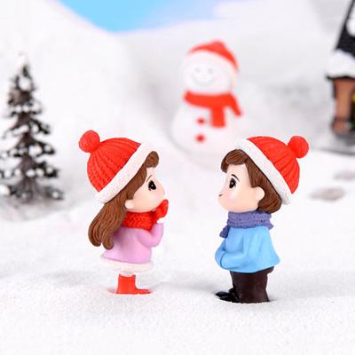 Winter Couple Diy Mini Miniature Figurine Snowman Micro Landscape Garden Decor