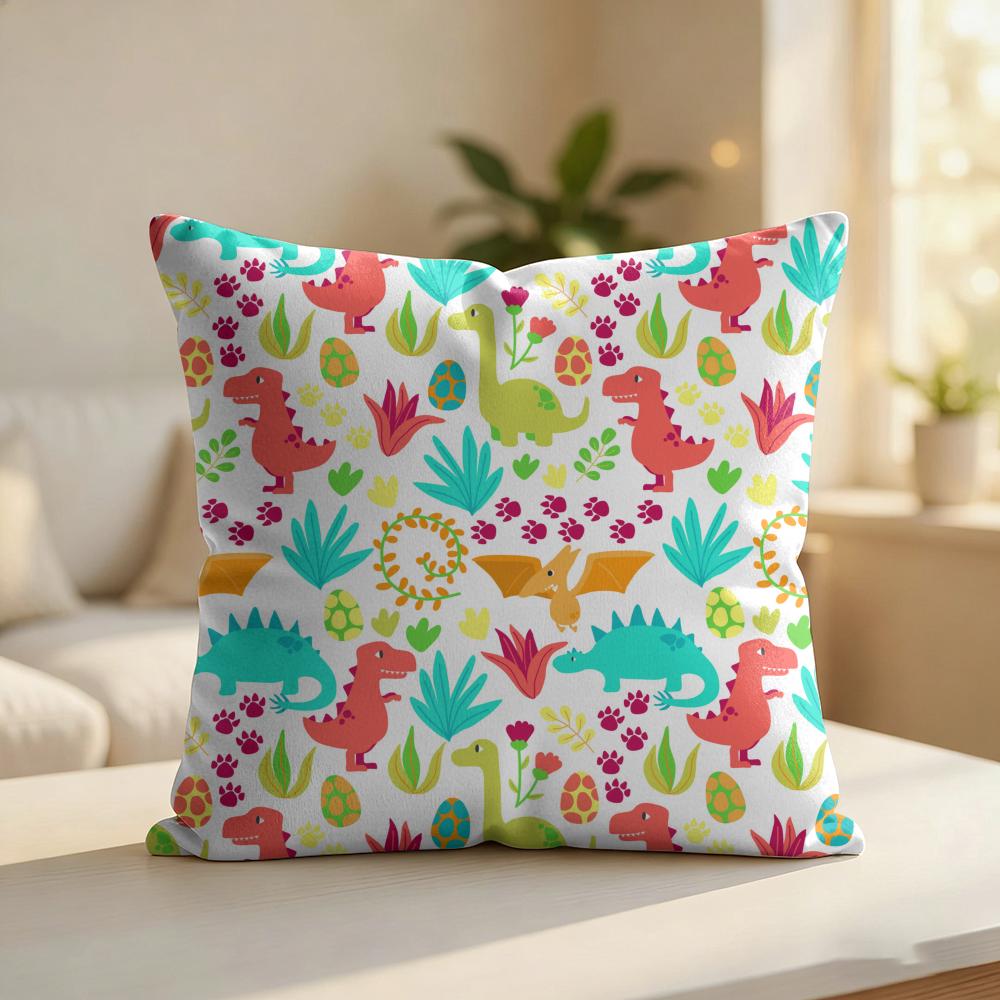 Dinosaura Pattern Cushion Cover Silky Short Plush Invisible Zipper Dustproof Sofa Pillow Case For Home Decor
