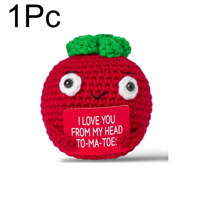 1/3Pcs Positive Energy Knitted Tomato Handmade Doll With Card Funny Crochet Room Decoration Frend's Gifts