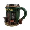 Irish Pub Stein Beer Mug Sculpted Ceramic Coffee Cup with Classic Bar Design 300ml Embossed Tea Mug Gift for Beer Lovers