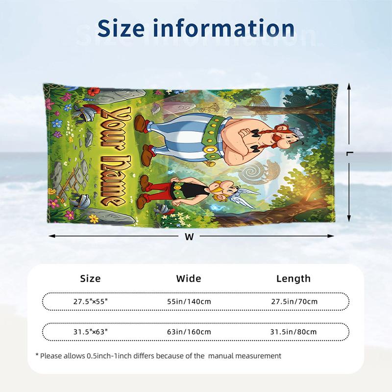 Asciugamano da Spiaggia Asterix & Obelix, Testo Personalizzato su Misura, Asciugatura Rapida Morbido Grande Asciugamano per Piscina Viaggio
