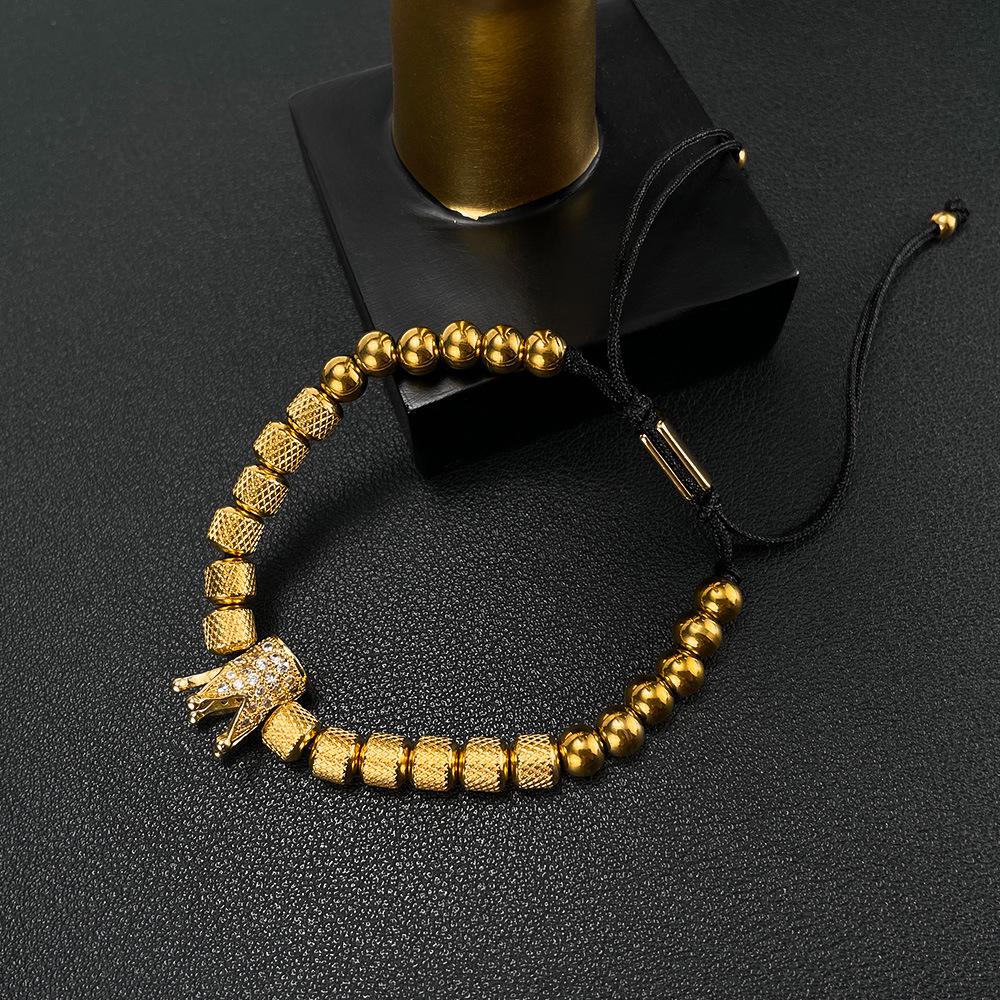 European & American Fashion Micro-inlaid Zircon Crown Bracelet - Simple Niche Beaded Stainless Steel Jewelry