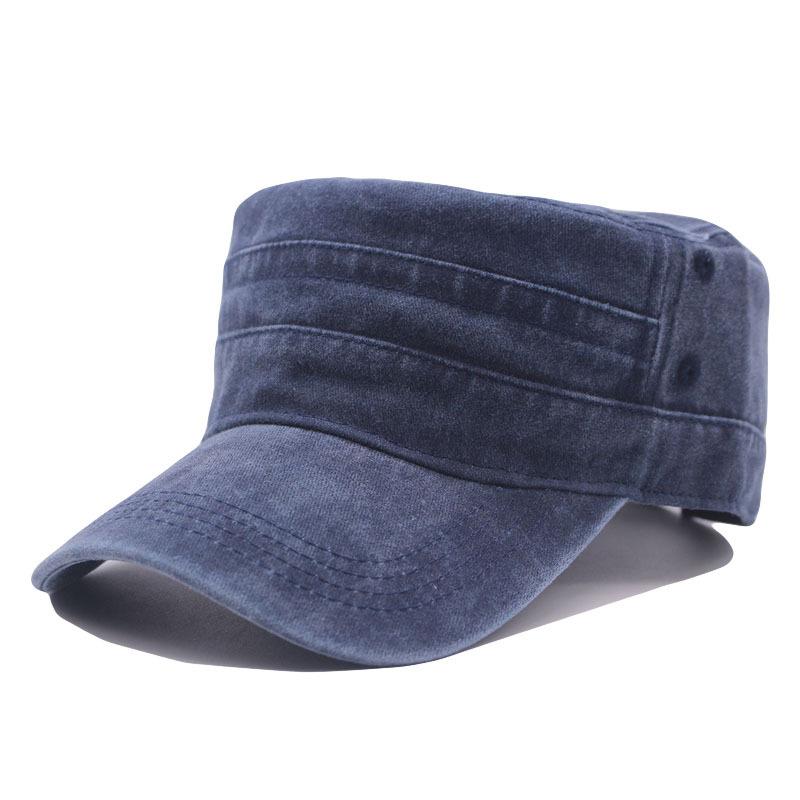 Flat top hat, solid color washed cotton cap, men's and women's four-season hat, sun hat, simple and versatile leisure