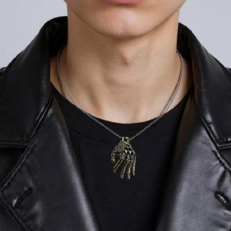 Futuristic Bionic Arm Copper Necklace Movable Finger Joints Robot Hand Charm Handcrafted Jewelry Gift for Men Women