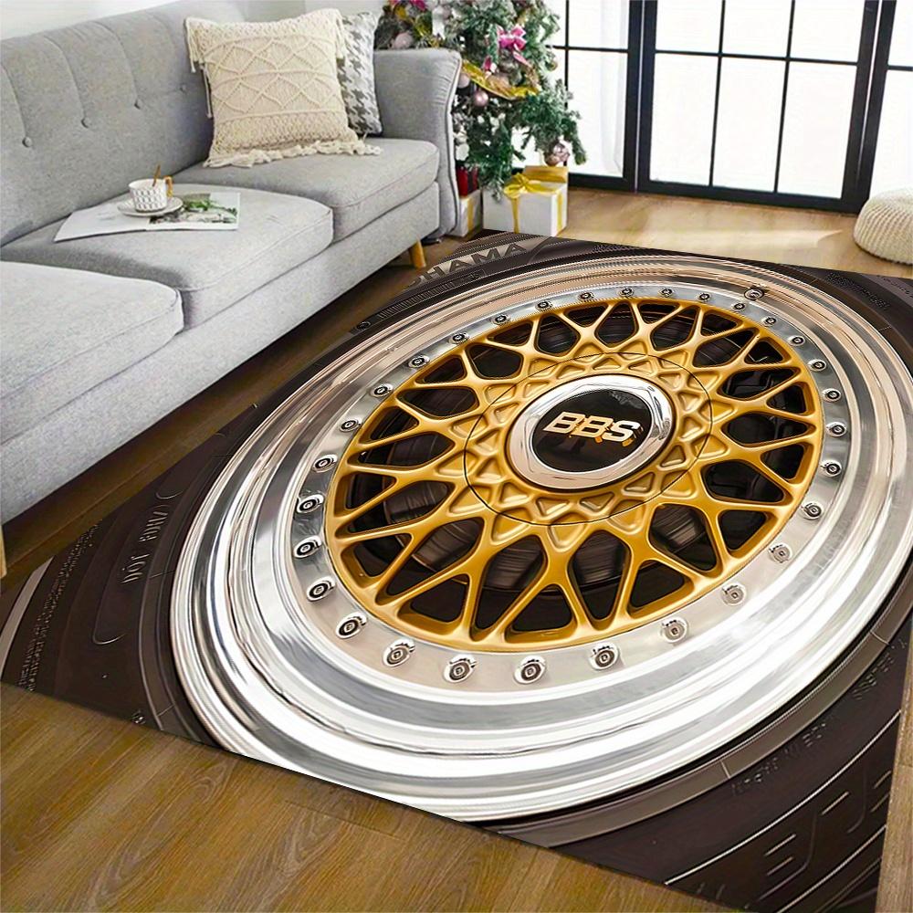 

Gold Wheel Area Rug Realistic Rim Print NonSlip Floor Mat for Game Room Office Man Cave Automotive Enthusiast Decor 40X60CM