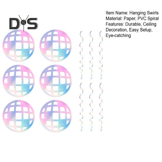 70s Disco Ball Hanging Swirls Retro Disco Party Cutouts Banner Streamers Ceiling Hanging Decorations for 1970s Birthday Party Supplies