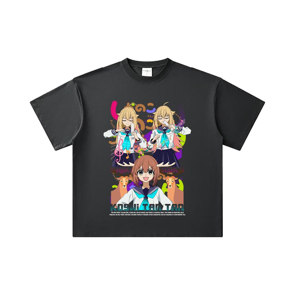 260 GSM Double Yarn 32 Count 100% Cotton Shikanoko V1 Koshi Print Unisex Heavy Cotton T Shirt
