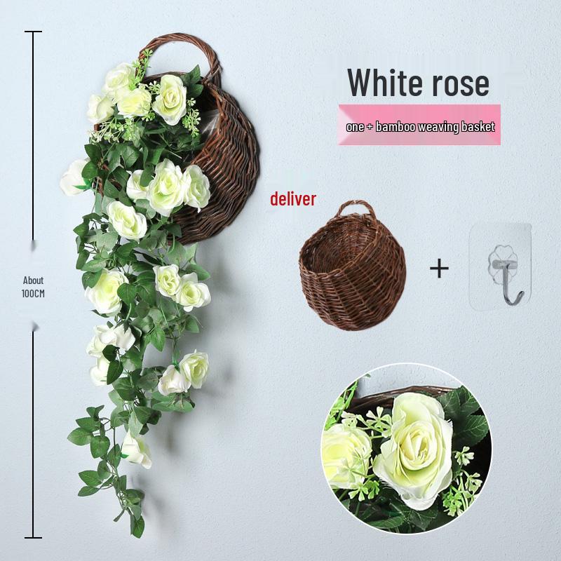 Decorazione con Rampicante di Rose da Appendere a Parete per Interni - Cesto di Fiori Artificiali per Soggiorno