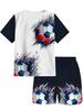 Fußballtrikot Jungen Set Mode Fußball Print Sommer Sportset Locker Atmungsaktiv Kinder Oberteile Freizeit Leicht Jungen Kleidung