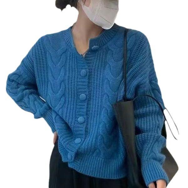 2025 Autumn/Winter Korean Style Thick Cable Knit Cardigan Sweater for Women