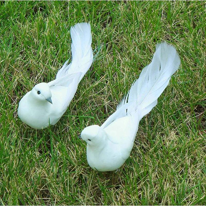 2pcs Fake Bird White Doves Artificial Foam Feathers Birds with Clip Pigeons Decoration for Wedding Christmas Home