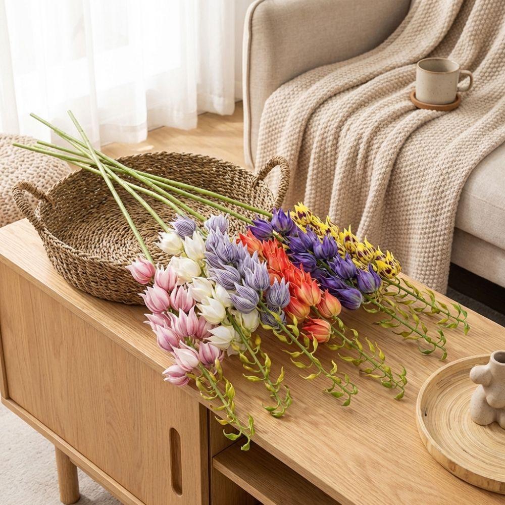 Bell Shaped Artificial Yucca Stem Plastic Realistic Touch Yucca Flower Branch Tall Stem Silk-like Bell Orchid Stem