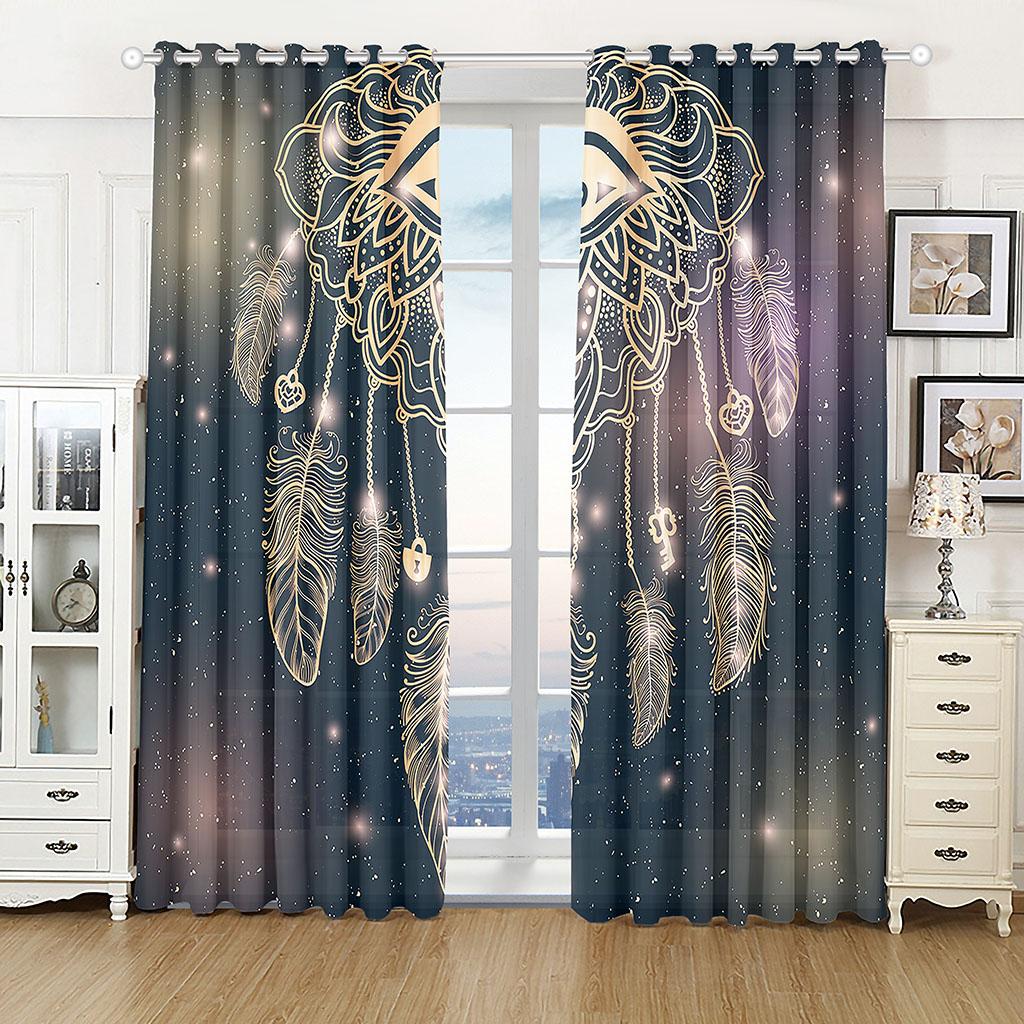 2pcs Window Curtain Boho Dream Catcher Curtains Bohemian Blackout Window Curtain for Girls Children Women Bedroom Feather