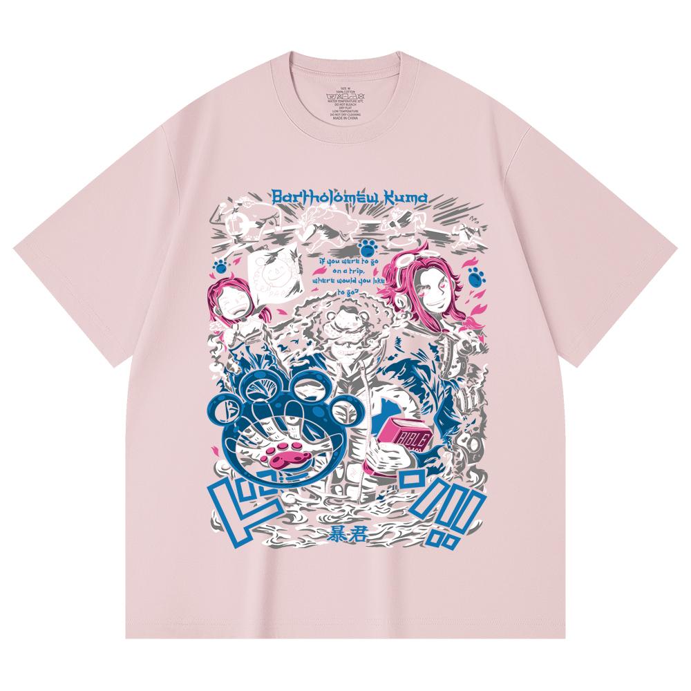 230 Gsm 100% Cotton One Piece V46 Kuma Print Unisex Heavy Cotton T Shirt