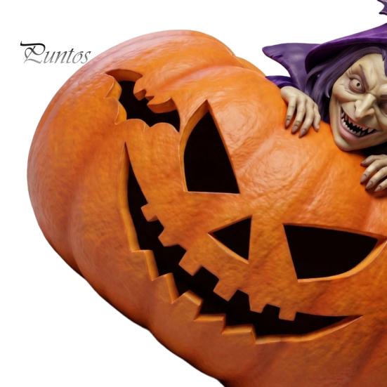 Realistic Witch Figurine Halloween Resin Pumpkin Figurine, Spooky Bat Detailed Tabletop Decor, Stable Compact Sculpture Base Mini Statue for