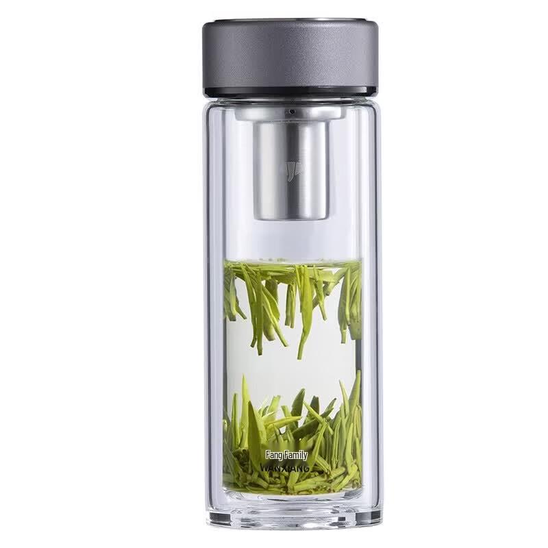 

WANXIANG Portable Double-Layer Borosilicate Glass Water Bottle