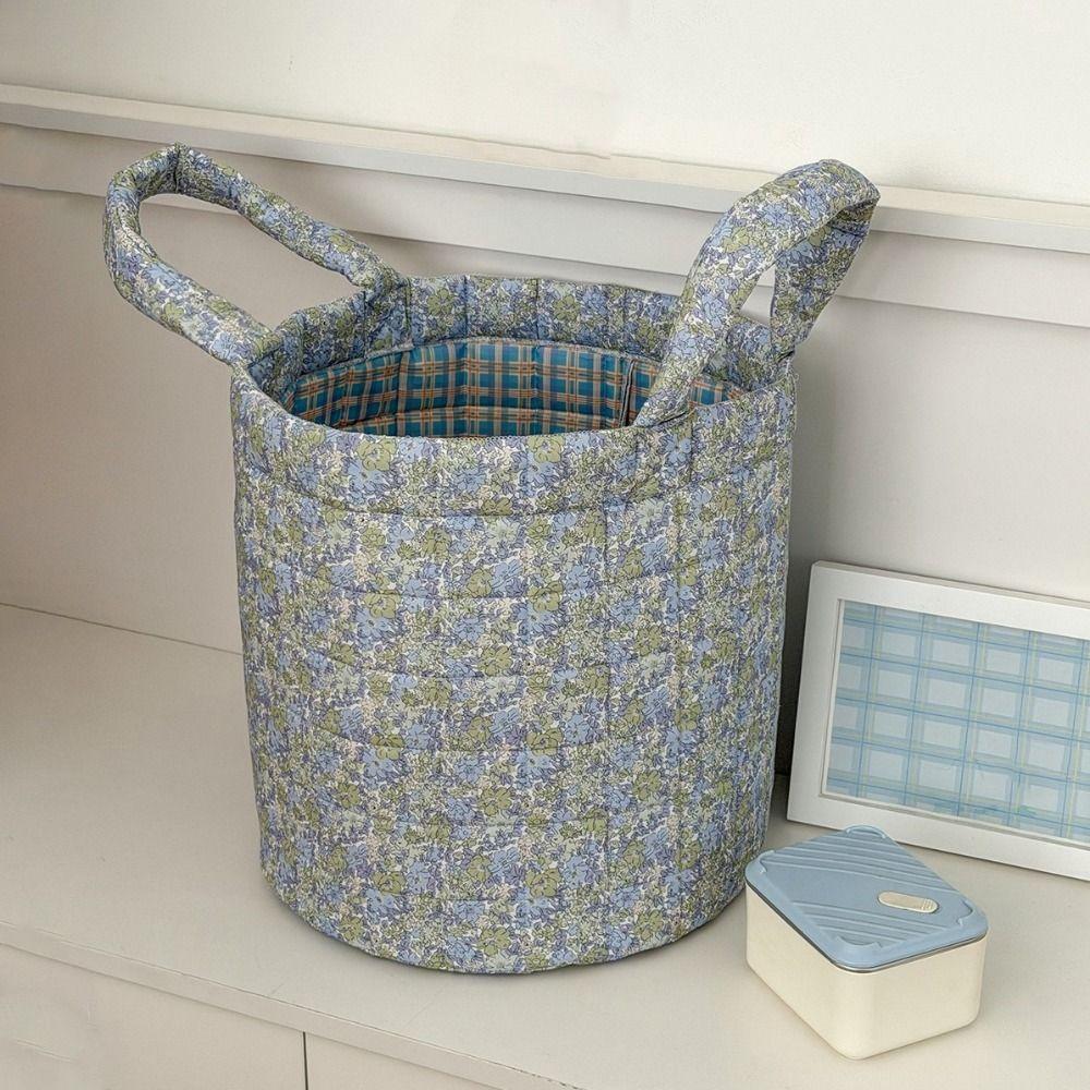 Collapsible Quilted Storage Basket Large Capacity Flower Pattern Storage Basket  Bedroom