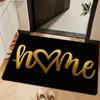 1pc of Black And Golden Printed Carpet, Thickened Polyester Fiber Durable Doormat, Valentine'S Day Decorative Rug, Short Plush Bathroom Mat, Suitable