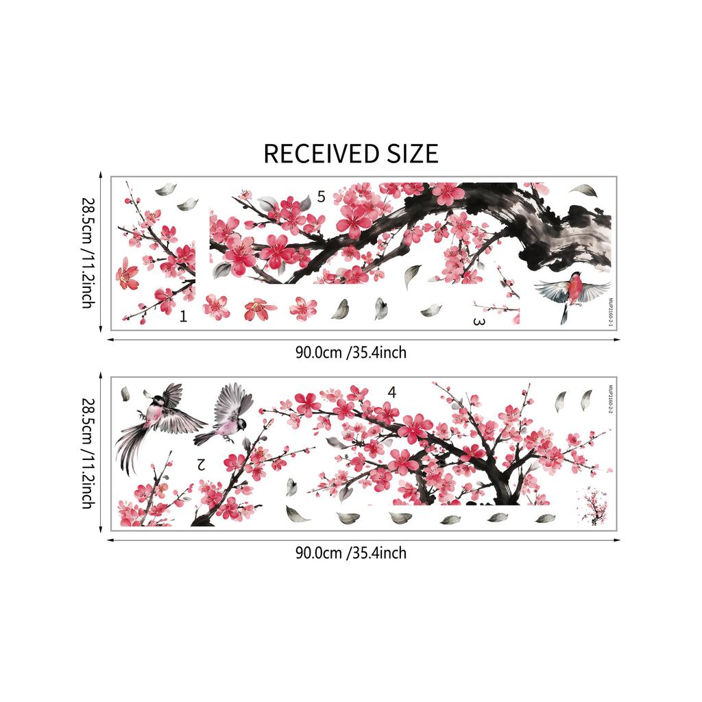 Ink Wash Peach Blossom Branch Bird Wall Sticker Removable Living Room Sofa Kids Room Background Decor