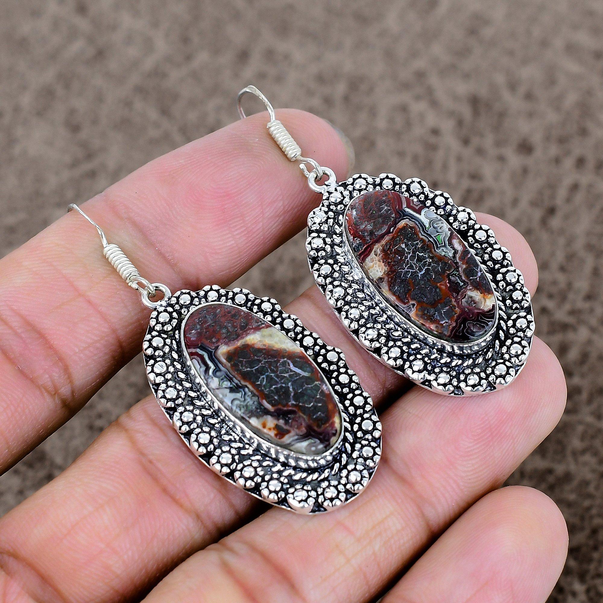 

Lake Superior Agate Gemstone 925 Sterling Silver Jewelry Earring 2.17 KKG-666