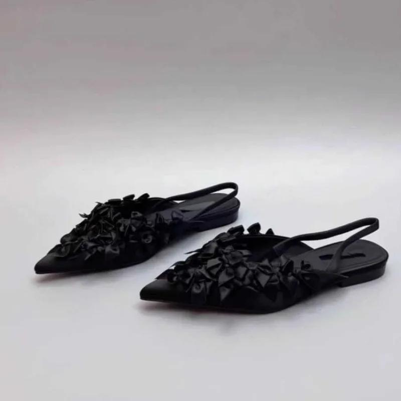 Summer New Women's Shoes Fashionable Baotou Solid Color Women's Sandals One-line Buckle with Bow Decoration Women's Flat Shoes