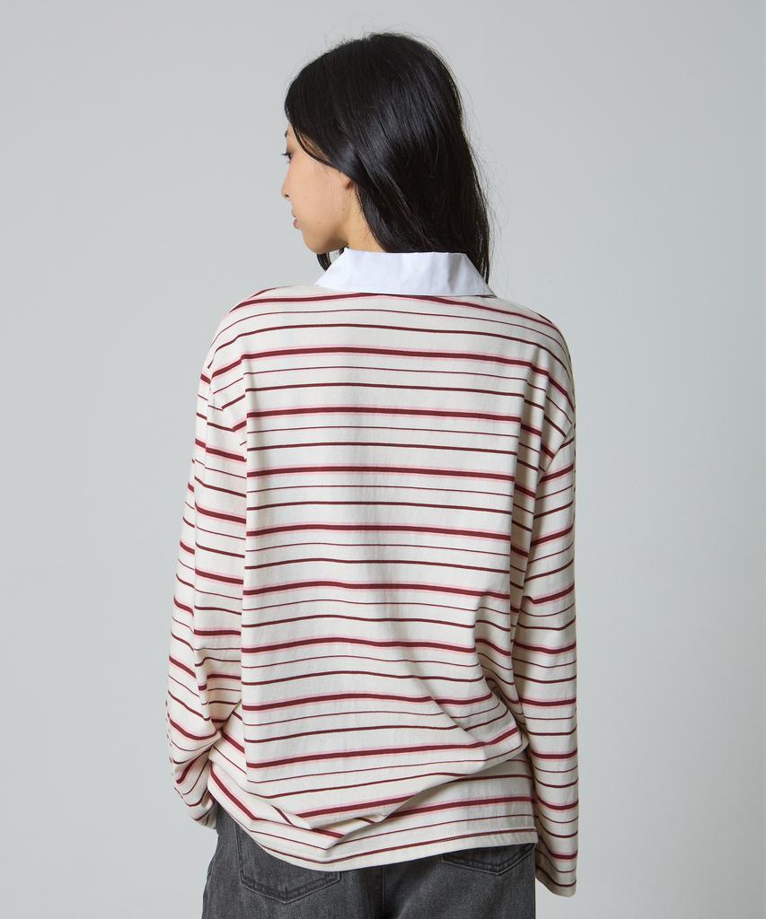 UNKNOWN PLANET Ivy Stripe Rugby Collar Shirt Pink