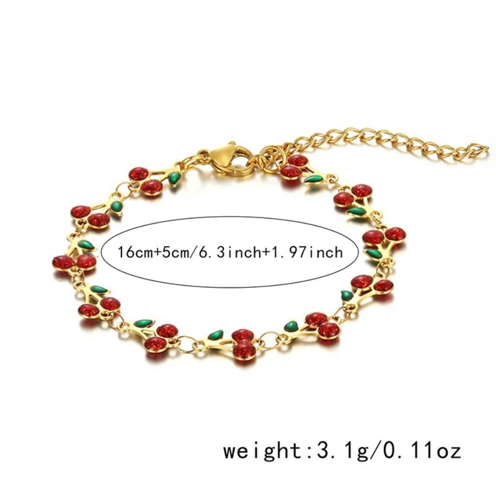 Charm Cherry Bohemian Bracelet for Women Retro Geometric Enamel Oil Dripping Stainless Steel Party Holiday Fashion Jewelry Gift