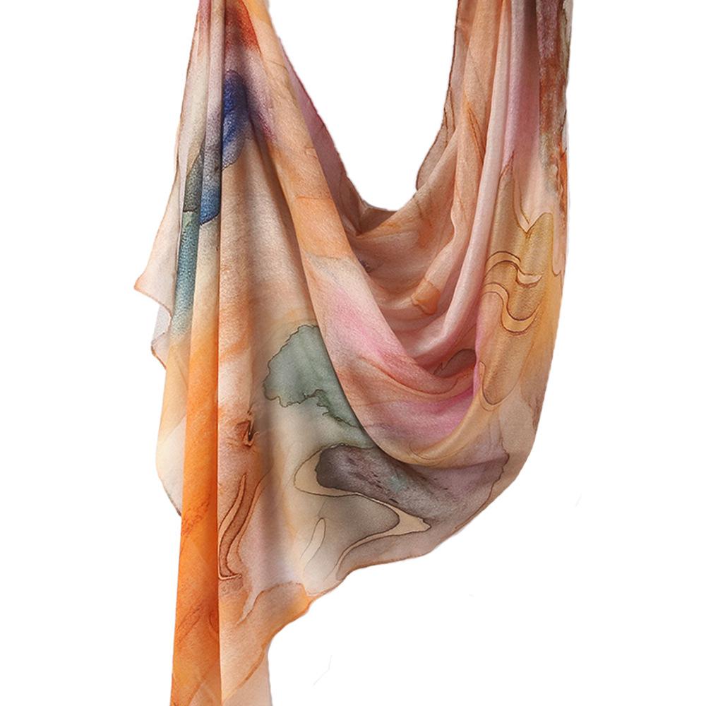 "Ethnic Watercolor Modal Cotton Shawl Satin Print Scarf for Women"