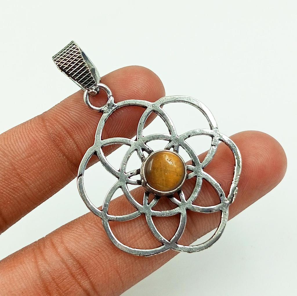 Tiger Eye Gemstone 925 Sterling Silver Plated 1pcs pendent Chris-r196