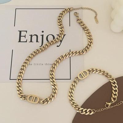 Trendy European & American Titanium Steel CD Letter Clavicle Necklace - Hip-Hop Style, Non-Fading, Thick Chain for Women