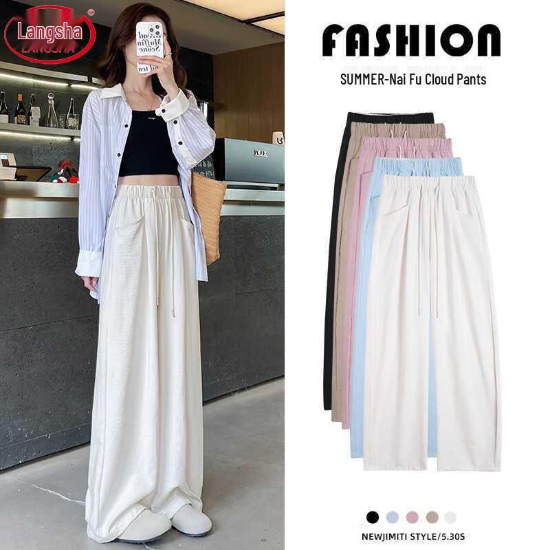 

Langsha Women s High-Waisted Draped Wide-Leg Pants M