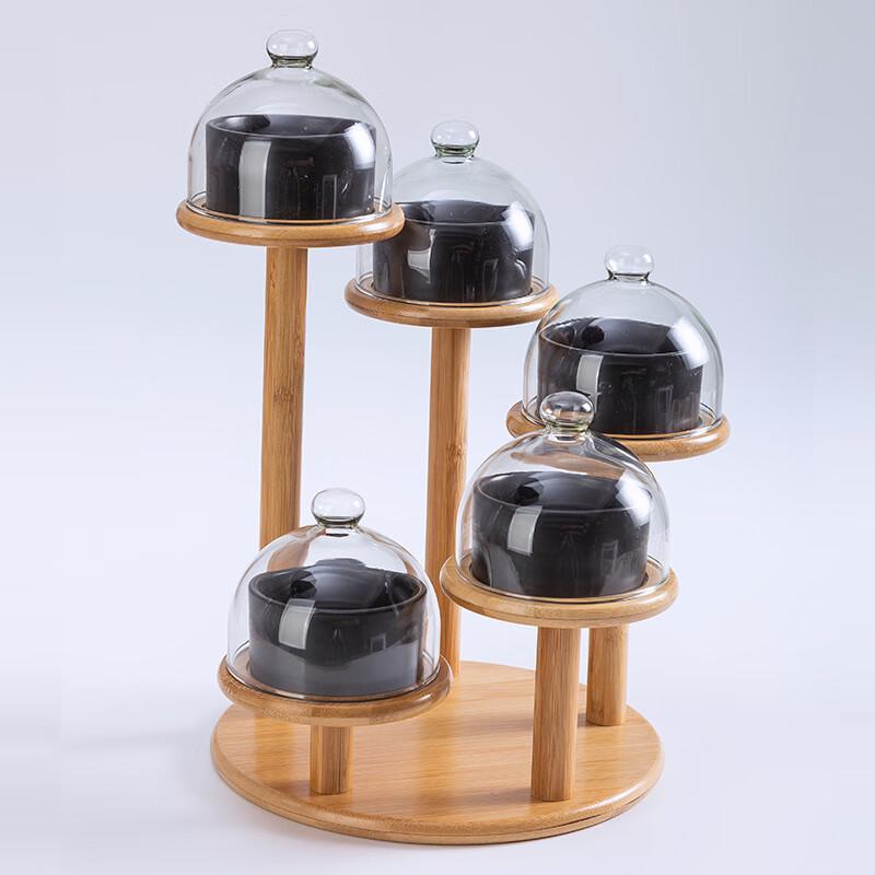 Керамическая миска Qianxing с вращающейся деревянной подставкой