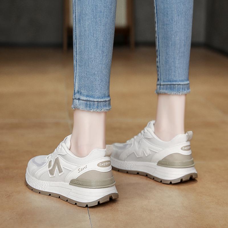 Fashion Thick-soled Sneakers for Women 2024 Autumn Fashion Lace-up Walking Shoes Casual Breathable Sports Tennis Shoes for Women