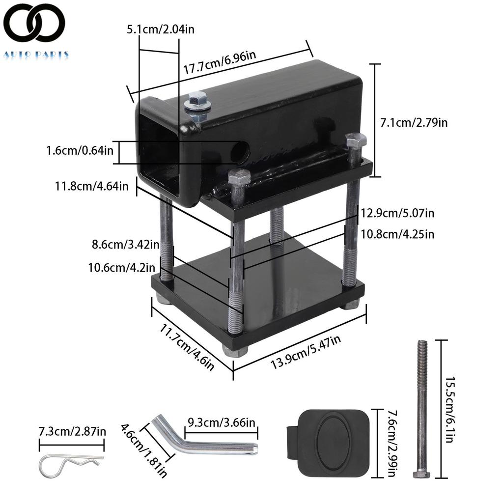 Bolt-On 2 Inch Receiver Bracket For Square Bumper 4-4.5 Inch With Hardware Black