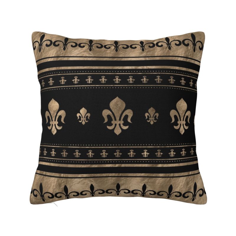 Custom Gold Fleur De Lis Design On A Pink Background Cushion Covers Luxury Sacred Flower Velvet Nordic Throw Pillow Case