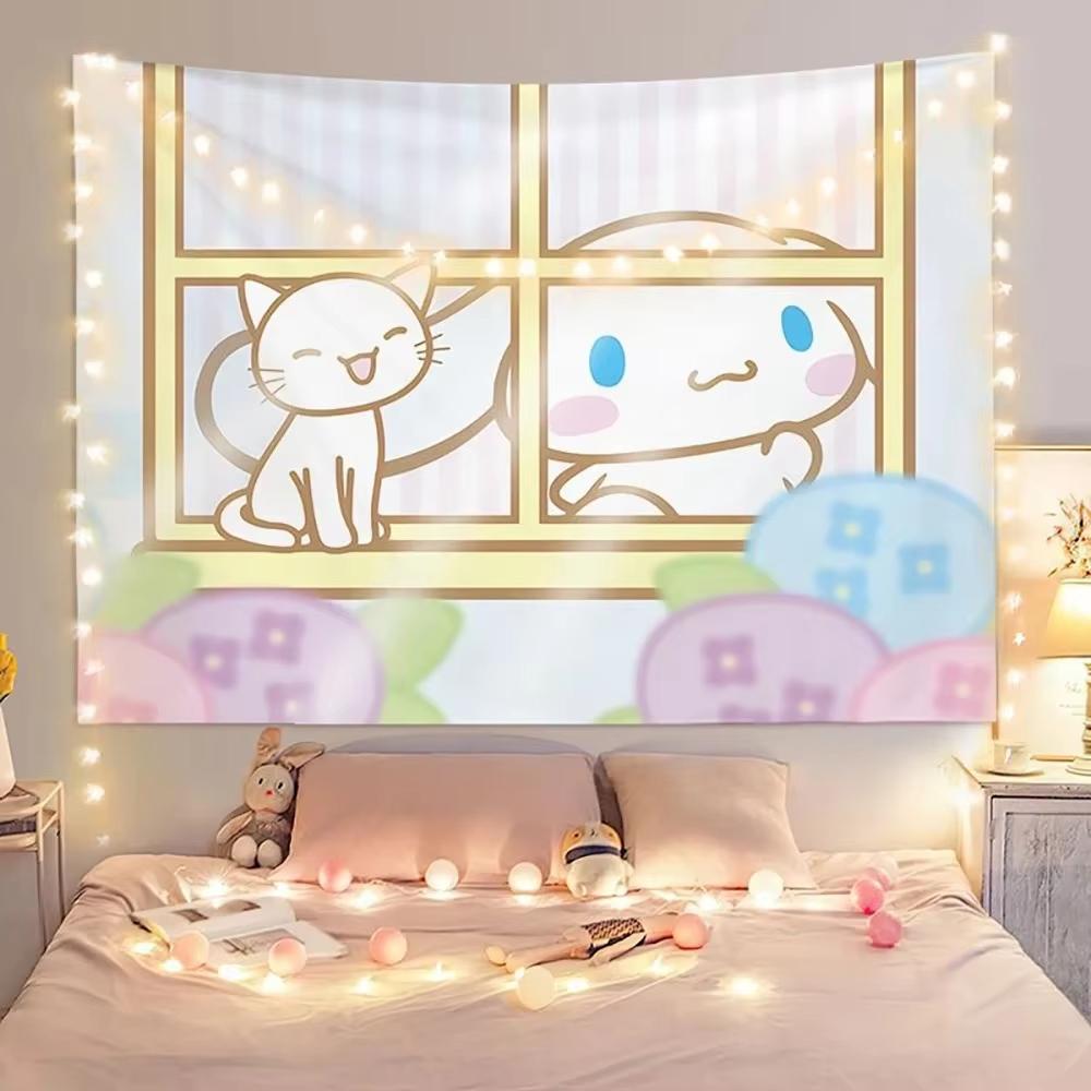 Sanrio Cinnamoroll Printed Tapestry  Dreamy Wall Hanging Backdrop for Cozy Dorm  Home Decor Flat Print